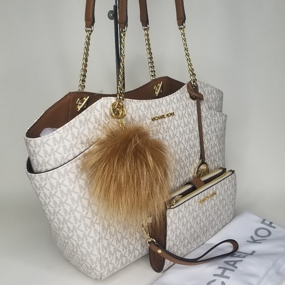 Sold Out Michael Kors 3 Set Matching Shoulder Bag Purse Tote Wallet Pom Designer - Picture 2 of 11